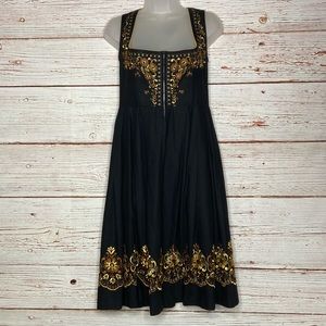 Vintage Saltzburger Dirndl Oktoberfest Embroidered Dress Brown Sz 42 Sz 10